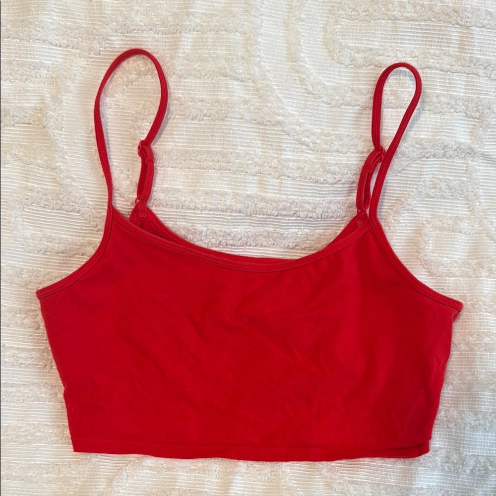 Red Medium Cropped Aerie Tank Top With Adjustable Straps